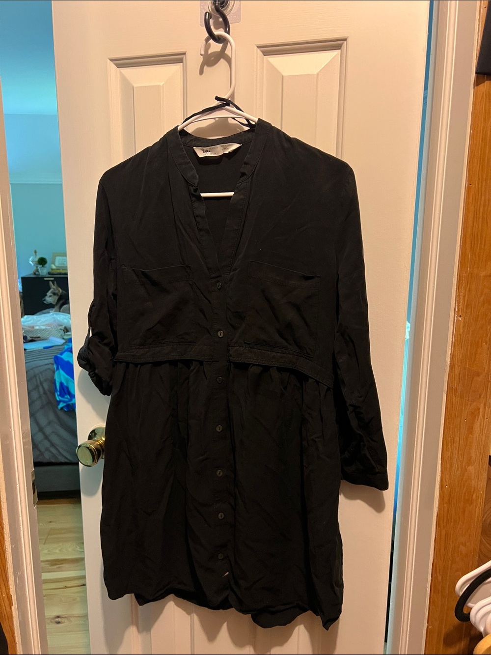 Zara Black Long Sleeve Button-Front Tunic Dress